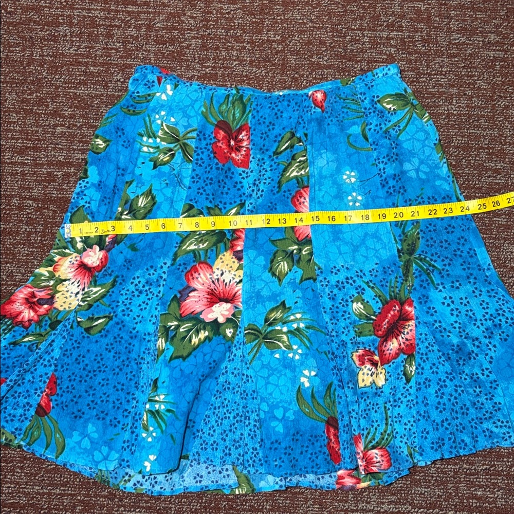 BILA vintage capri blue hibiscus crepe ruffle a line skirt women’s XL - Picture 10 of 12
